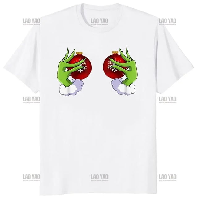 Feliz Navidad beber dibujos animados Grinches camiseta mujer Palma impresa camiseta hombres clásico cuello redondo patrón suelto camisa regalo Tops