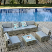 7 Piece Outdoor Patio Sofa Rattan Wicker Chair Sectional Furniture Set W/ Coffee Table &Cushion for Lawn Backyard Poolside