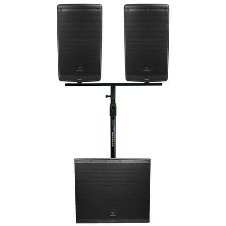 (2) JBL EON610 10" DJ PA Speakers+Dual Air Assist Mount+EON618S 18" Powered Sub