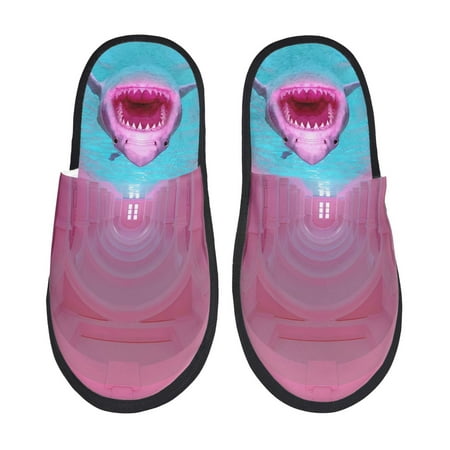 Balery Pink Shark Pool Fantasy Slient Indoor Furry Fleece Comfort House Shoes Soft Non-Slip Home Shoes Cotton slippers House Slippers-- Medium