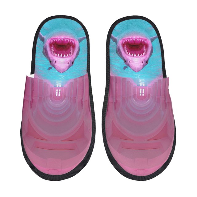 Fotbe Pink Shark Pool Fantasy Pantuflas Peludas para Mujer con Estampado, Zapatillas de Peluche, Zapatos de Invierno para Casa, Uso Interior y Exterior-Medium