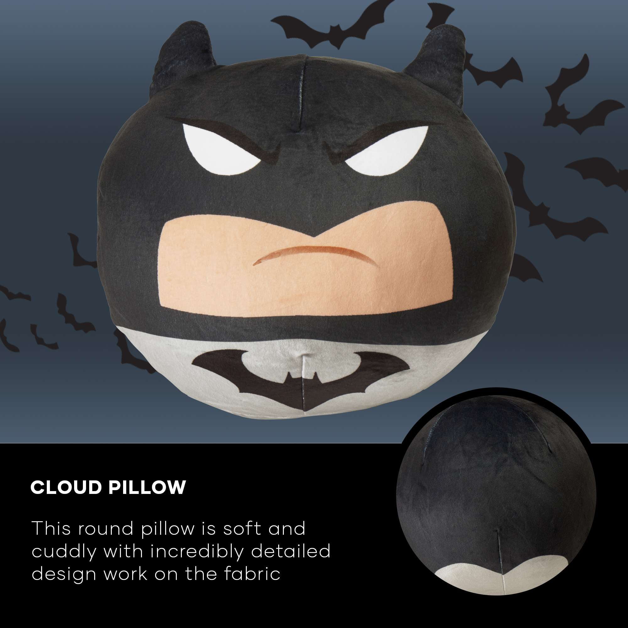 Batman Warner Bros Grey Detective Round Plush Cloud Pillow, Entertainment for Kids
