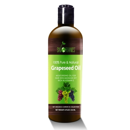 Grapeseed Oil by Sky Organics - 100% Pure, Natural & Cold-Pressed Grapeseed Oil - Ideal for Massage , Cooking and Aromatherapy- Rich in Vitamin A, E and K- Helps Reduce Wrinkles -