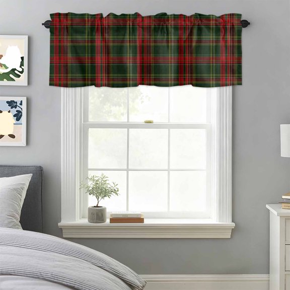 Buffalo Check Christmas Valances for Windows,Kitchen Valance Rod Pocket Short Curtain, Rustic Farmhouse Winter Valance Curtain Window Valances for Bedroom Bathroom Living Room