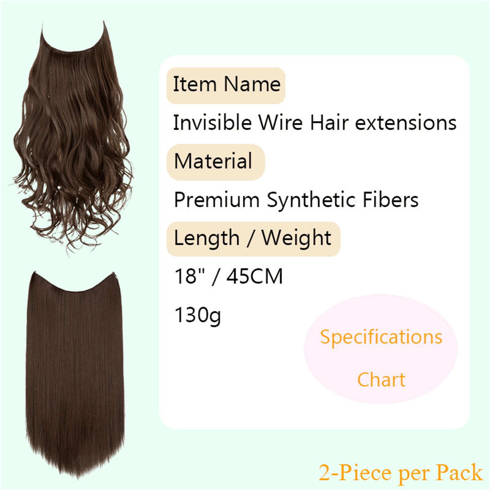 2 Pack 18 In Halo Hair Extensions, Glueless Wigs Pre Plucked Pre Cut, Synthetic Fiber Wig for Women