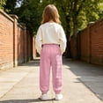 thumbnail image 2 of WhouRiu Girls Casual Sweatpants Letter Graphic Elastic Waist Joggers Pants Kids Comfortable Everyday Trousers With Pockets,5-6 Years, 2 of 5