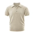 thumbnail image 2 of Daiosportswear Men'S Vintage Cable Knit Polo Relaxed Stretchy Soft Textured Shirt Short Sleeve Casual Summer Tee Khaki XXL(XXL), 2 of 8
