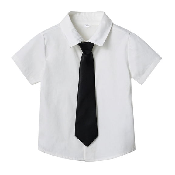 Boys Short Sleeve Dress Shirts Solid Button Down Shirts Summer Formal Uniform Shirt with Pocket,White 7-8Y