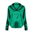 thumbnail image 5 of Dyfzdhu Satin Shirts for Women Silky Long Sleeve Button Down Shirt Casual V Neck Blouse Loose Business Work Tunic Tops Dressy Blouses Green, 5 of 5