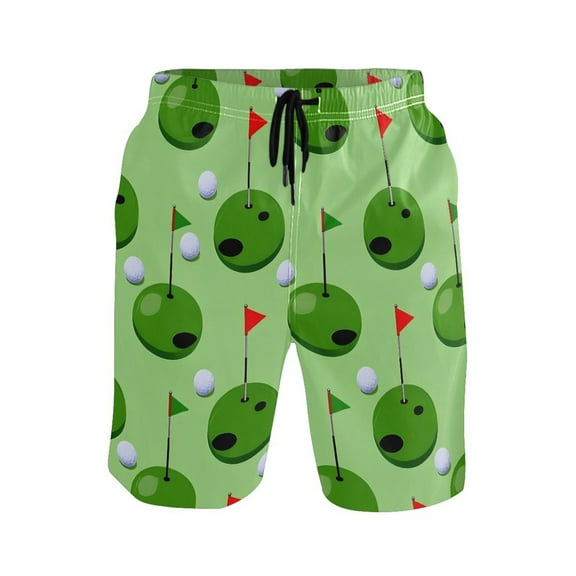 joogoo Men's Swim Trunks Golf Ball and Flag Beach Shorts with Pockets M