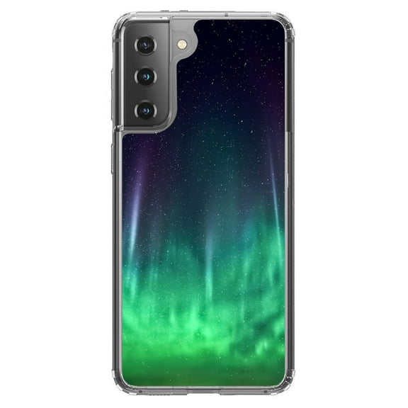 DistinctInk Clear Shockproof Hybrid Case for Galaxy S21  PLUS 5G (6.7" Screen) - TPU Bumper, Acrylic Back, Tempered Glass Screen Protector - Aurora Borealis Northern Lights