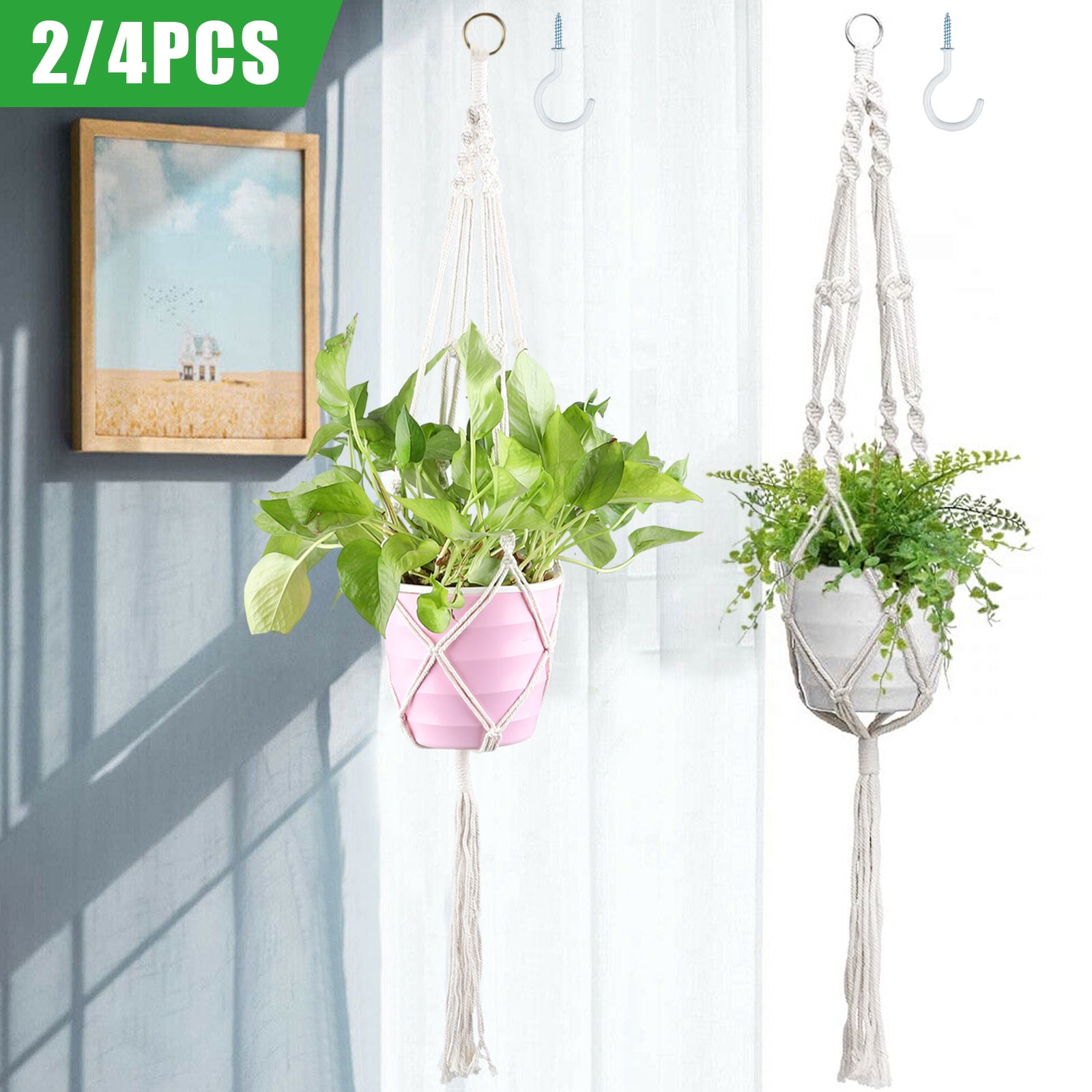 2Pcs Handmade Macrame Jute Plant Holder Plant Hanger Flower Pot 4 Legs 41 Inch