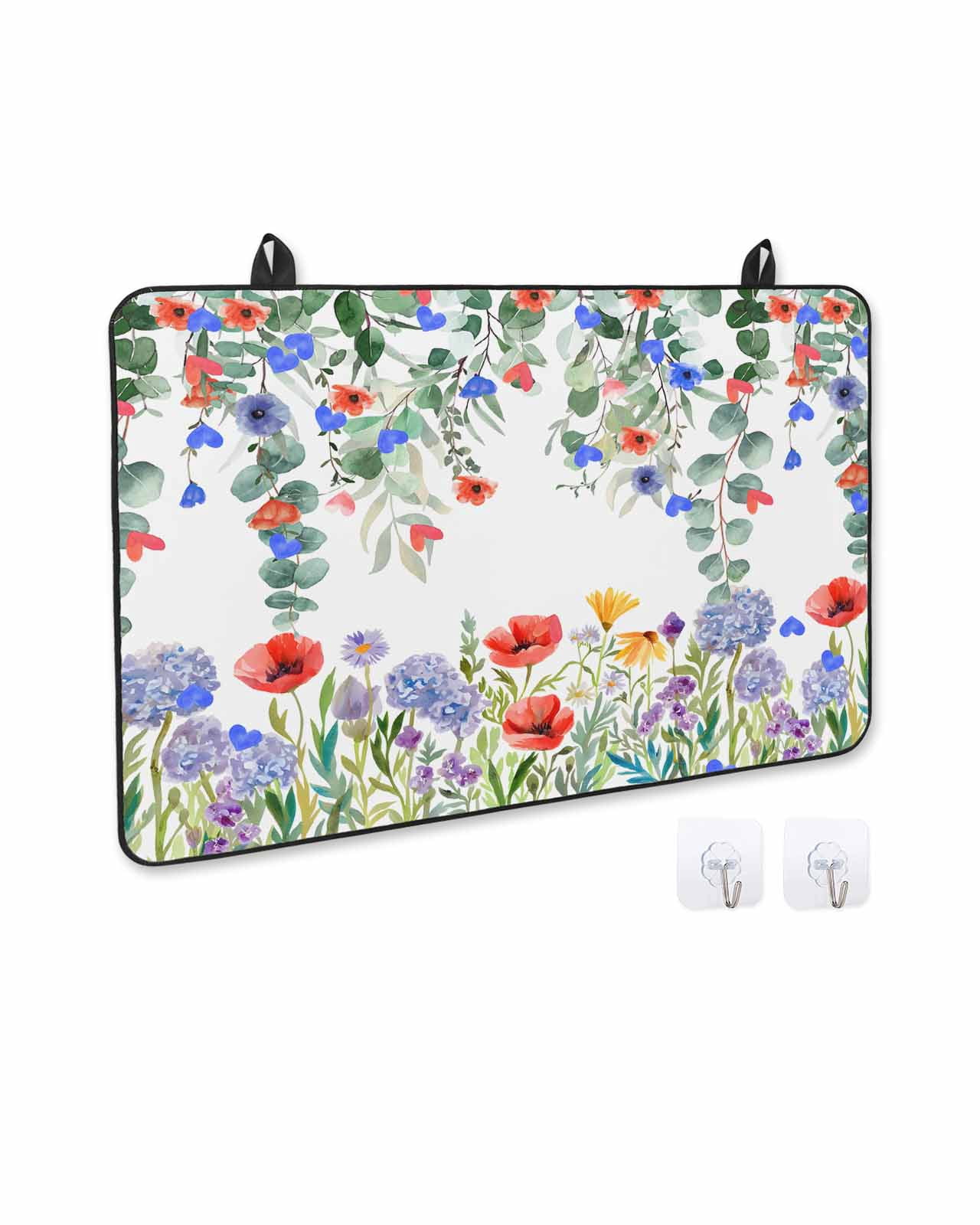 nqOlkjepod Large Induction Cooktop Protector Mat 24"x21", 4th of July Stove Top Covers for Electric Stove, Watercolor Red Blue Floral Eucalyptus Leaves Stove Burner Cover Mats, Glass Top Stove Cover