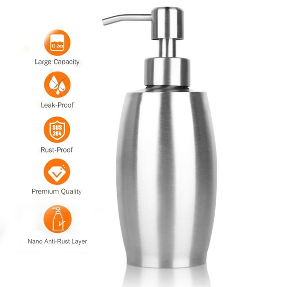 Stainless Steel Countertop Soap Dispenser 13.2 oz, EEEkit Rust-Proof Liquid Soap Pump Bottle for Kitchen, Bathroom and Countertop Hand Dish Lotion