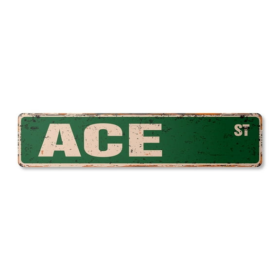 ACE Vintage Aluminum Street Sign Childrens Name Room Metal Sign rustic metal tin | Indoor/Outdoor | 18" Wide