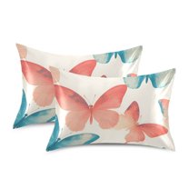 Yayeee Pillowcase King Size Set of 2 Satin Wrinkle Resistant Pillow Case, Watercolor Butterflies