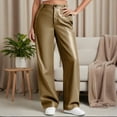thumbnail image 4 of Gytharion Womens Faux Leather Pants Fashion Solid Button PU Straight Leg Trousers Lightweight Loose High Waist Pants with Pockets Stretch Open Bottom Business Casual Pants for Women, 4 of 9