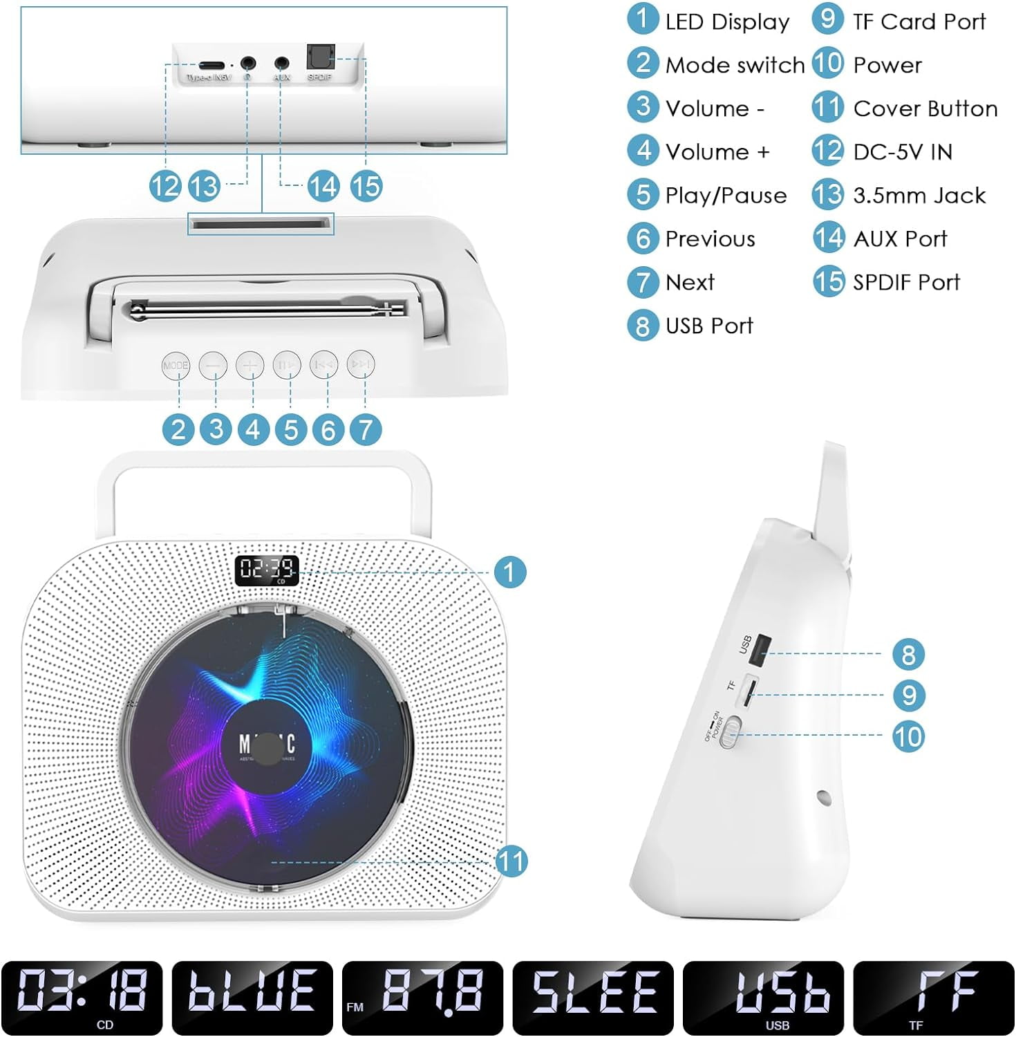 Gueray CD Players for Home Desktop CD Radio Player Speakers Portable CD Player with Bluetooth Timer Display Desktop Audio