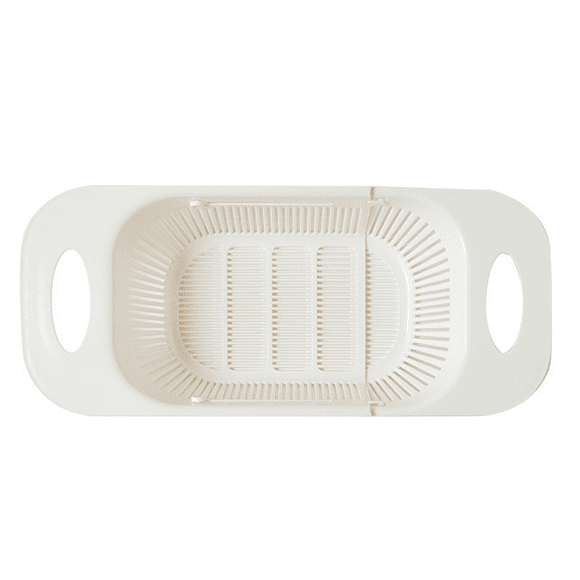 Over the Sink Expandable Colander - Wash Vegetables and Fruits, Drain Cooked Pasta and Dry Dishes - Extendable Strainer, Adjustable from 9.8 inches to 13.5 inches, Fits Most Kitchen Sinks, White