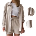 thumbnail image 6 of Timdgard 2 Piece Sets for Women Lounge Wear Fall Long Sleeve Button down Matching Outfits Loose Fashion Shorts Suits, 6 of 6
