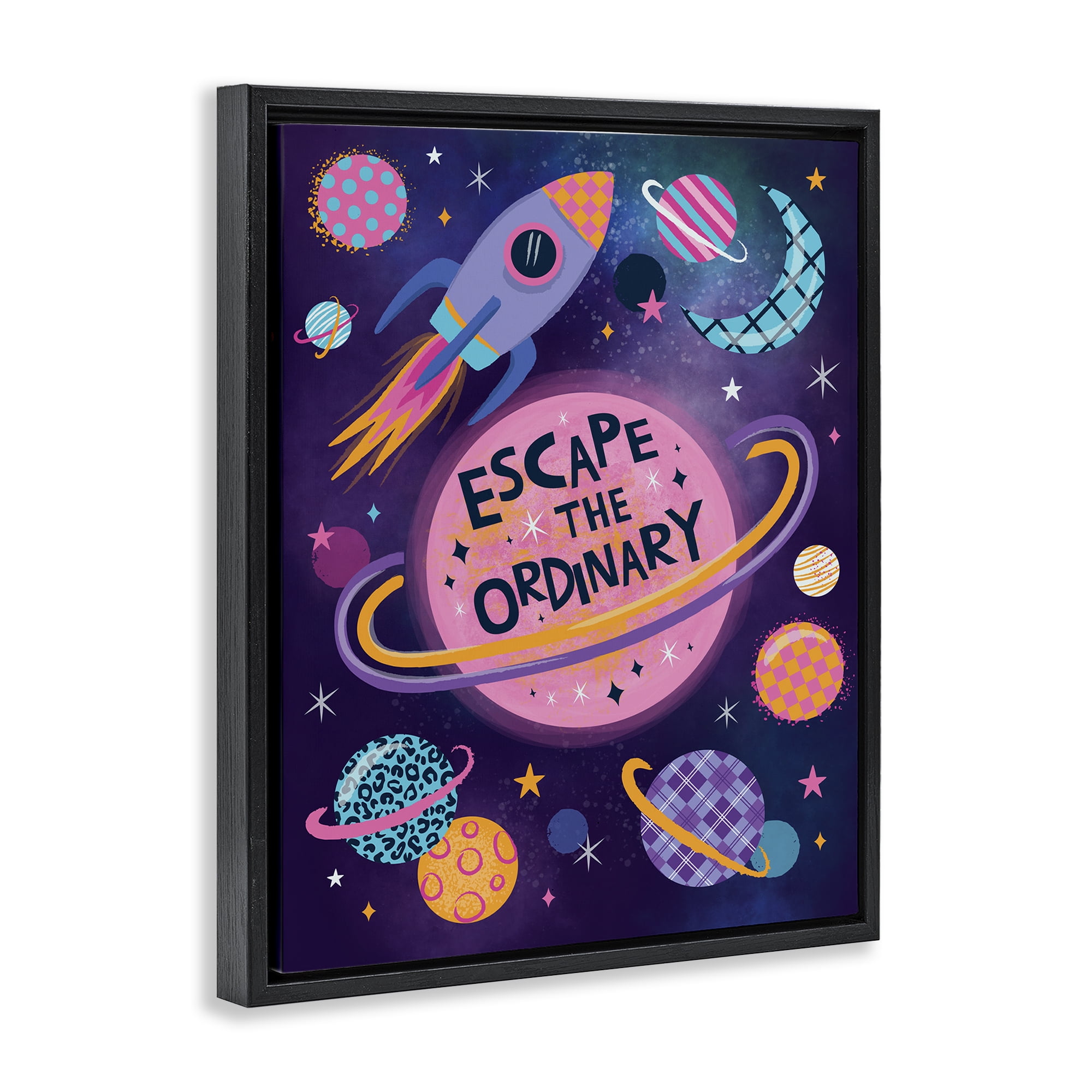 Stupell Industries Escape Ordinary Outer Space Astrology & Stars Painting Black Floater Framed Canvas Art Print Wall Art, 17 x 21