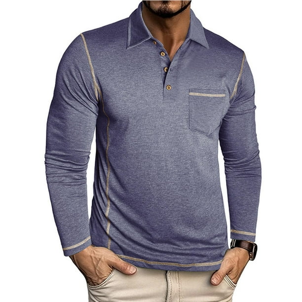 pstuiky Camisas casuales de manga larga para hombre, Cárdigan informal de color liso con botones y bolsillo para hombre, manga larga y solapa Tops casuales para hombres xxl