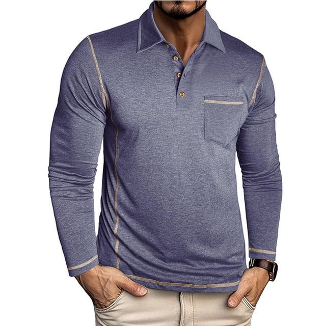 pstuiky Camisas casuales de manga larga para hombre, Cárdigan informal de color liso con botones y bolsillo para hombre, manga larga y solapa camisetas de hombre s