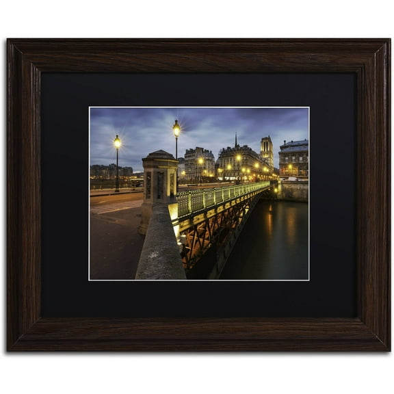 Trademark Fine Art "Bridge of Arcole in Paris" Canvas Art by Mathieu Rivrin, Black Matte, Wood Frame