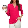 thumbnail image 4 of Cqxid Shirts for Women Women's Fashion Shirt Collared 3/4 Length Sleeve Solid Color Blouse Summer 2025 V Neck Business Work Tops Cute Trendy Blouses Fashion Basic Tees, 4 of 5