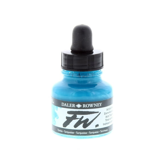 Daler-Rowney FW Acrylic Artists Ink, 1 oz. Dropper-Top Bottle, Turquoise