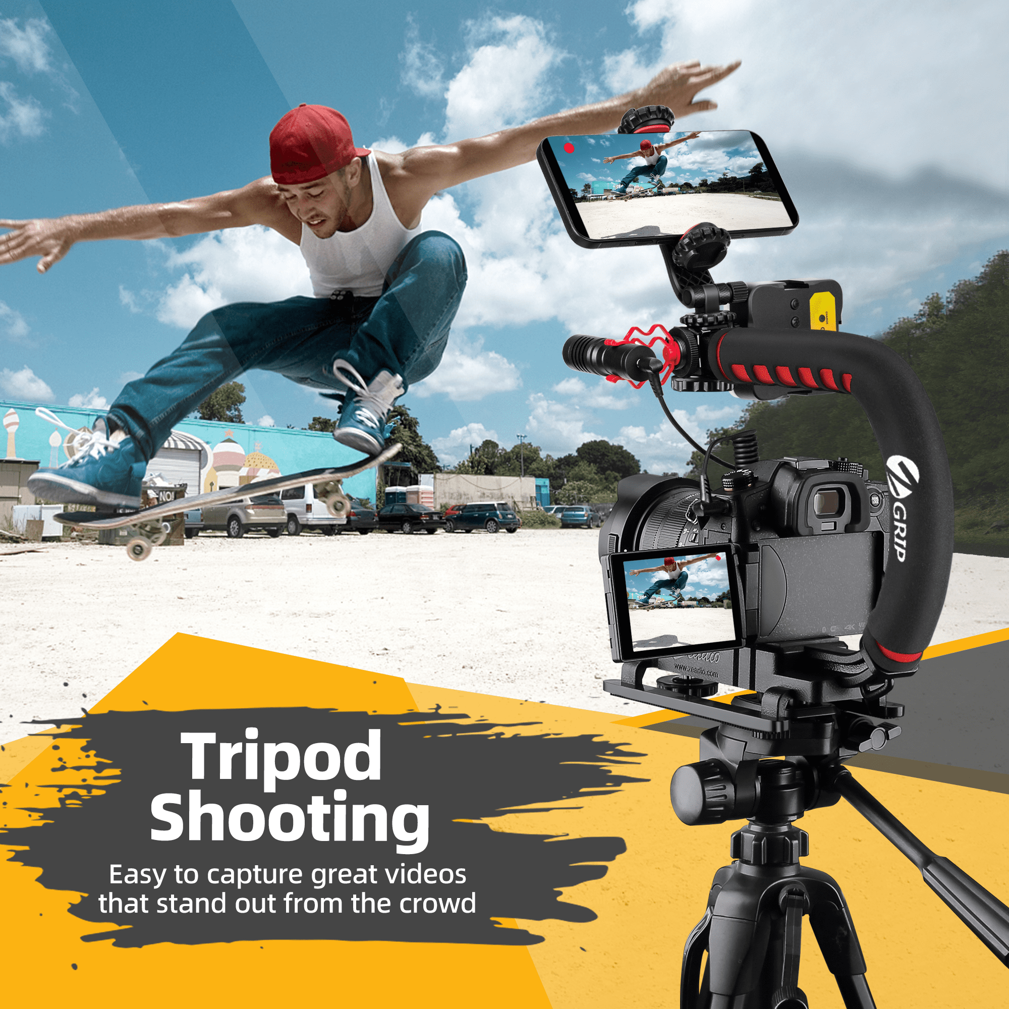 Zeadio Camera Stabilizer, Handheld Stabilizer with LED Video Light and Microphone, Fits for All Camcorder, Camera, DSLR, Action Camera and All Smartphones