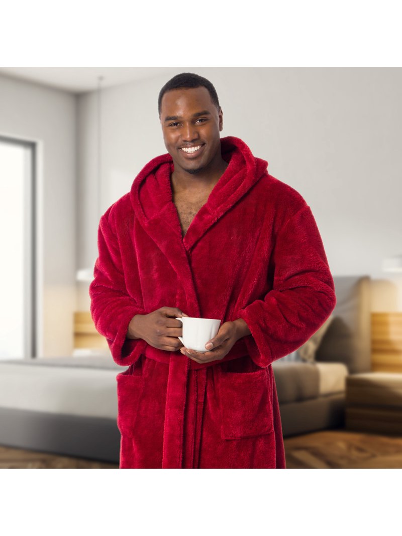 Ross Michaels Mens Robe Big & with Hood - Long Plush 400GSM Luxury Fleece Bathrobe with Shawl Collar (Red, XX-Large) Walmart.com