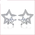 thumbnail image 1 of Aretes de Plata 925 para Mujer, Aretes Pequeños Abiertos con Estrellas Personalizados y a la Moda, Incrustados con Diamantes, Plata, 1 of 8