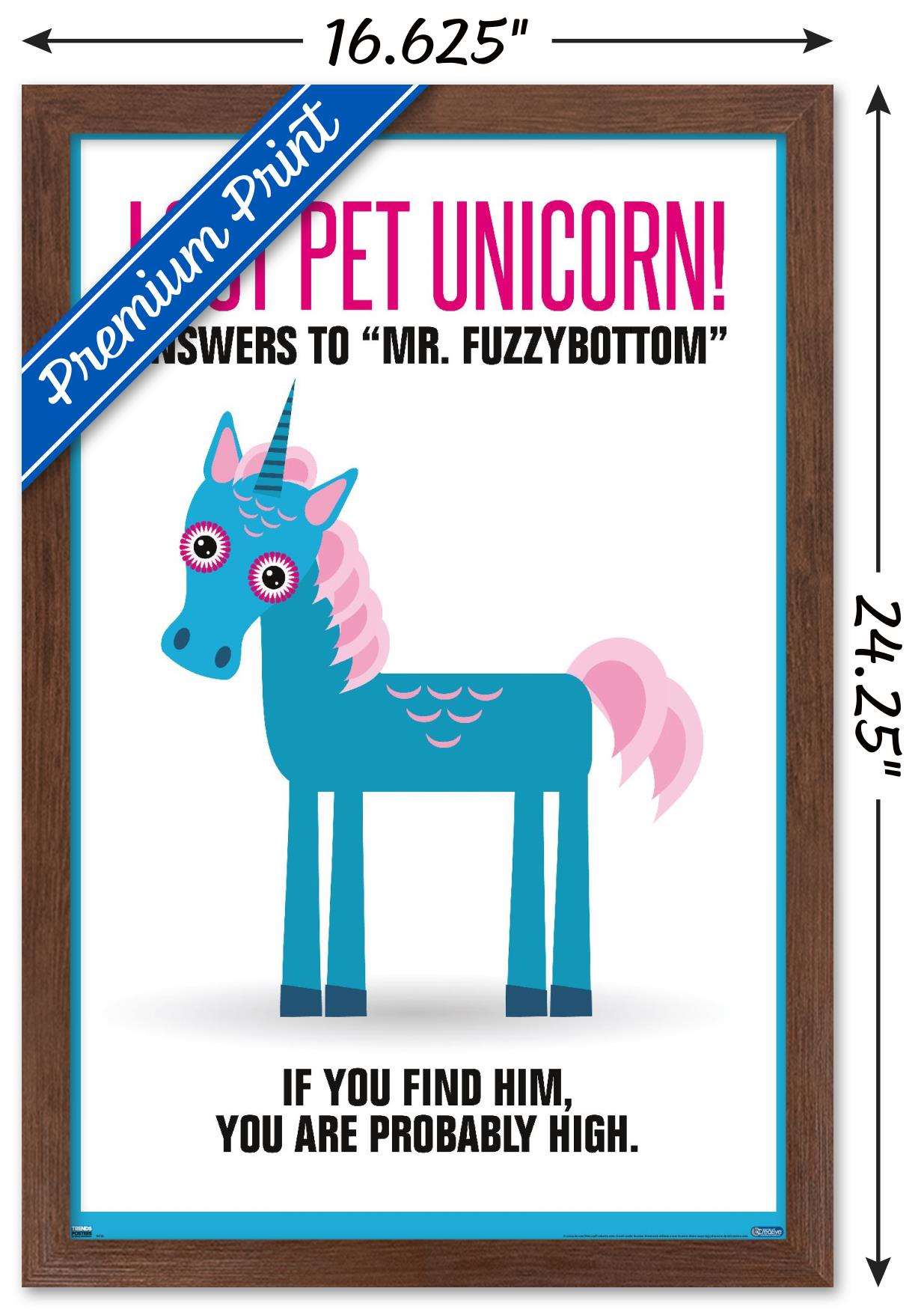 Lost Pet Unicorn Wall Poster, 14.725" x 22.375", Framed