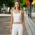 thumbnail image 2 of Women's Square Neck Ribbed Crop Tank Top with Wide Straps - Large, White, 2 of 7