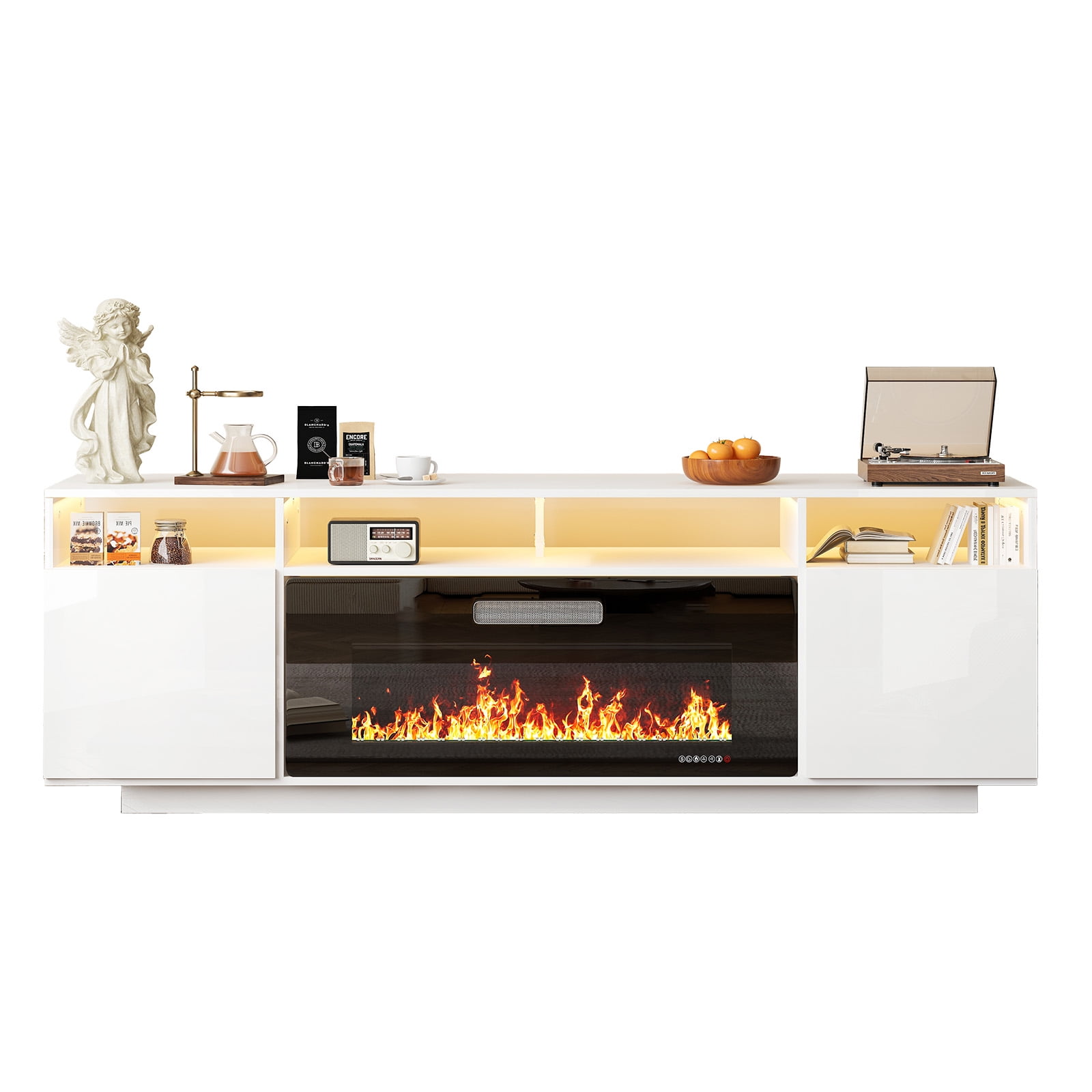 TABU 70" Fireplace TV Stand with 36" Fireplace,Entertainment center with Fireplace for TVs up to 80",White
