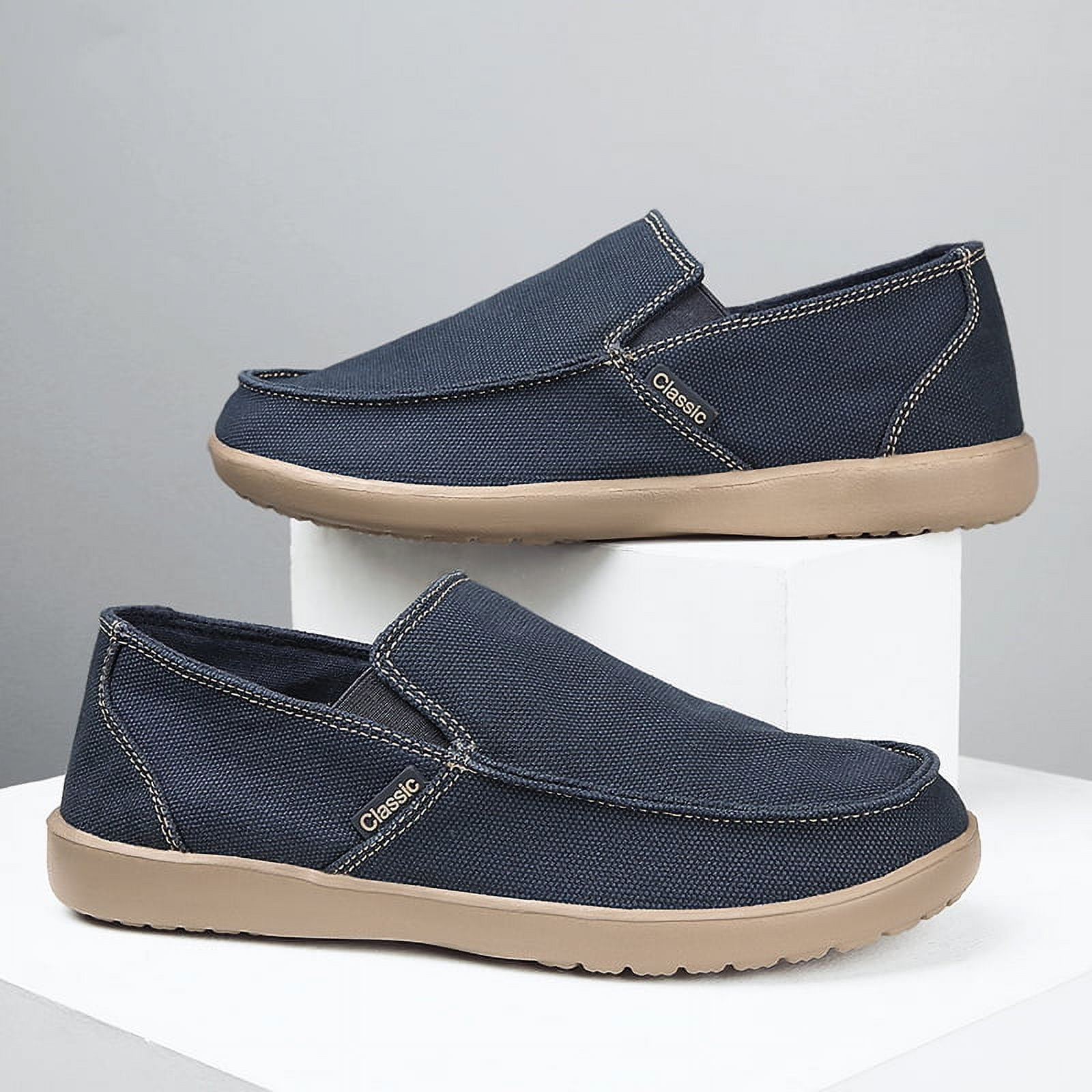 CROCS Men\'s Navy and Brown Canvas Slip-On Loafers Crocs Kindale Static Casual Navy Blue Men main image 3