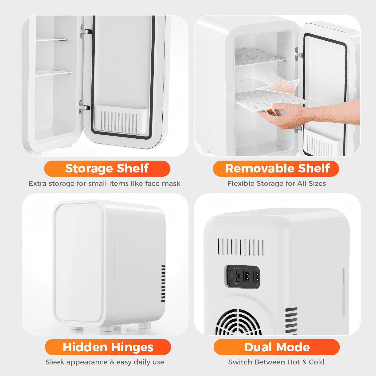 Mini Fridge, 6 Liter/8 Can 110V AC/DC Portable Thermoelectric Cooler Refrigerators for Bedroom, Personal Skin Care Fridge for Cosmetics, Drink, Milk, Office, Dorm Room and Car, White