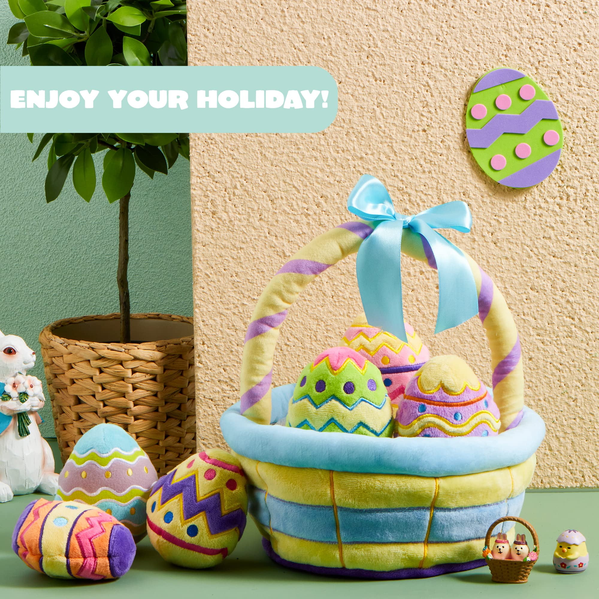 Joyfy 7 Pcs Easter Basket,Easter Basket Stuffers for Baby Toddlers Easter Egg Hunt,Easter Basket Fillers Soft Plush Toys for Kids Birthday Gifts