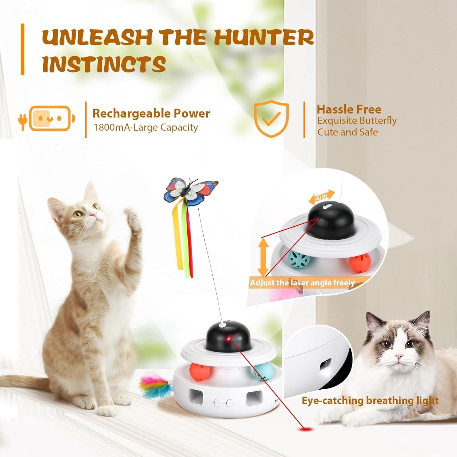 Automatic Cat Toy with Laser, Rotating Butterfly & Track Balls, Interactive Pet Enrichment