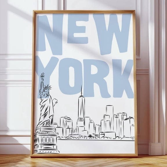 Light Blue New York Art Print Nyc Skyline Poster Danish Pastel Decor Preppy Dorm Decor UNFRAMED PAPER POSTER, Home Decor, Vintage Gift, Living Room Dercor