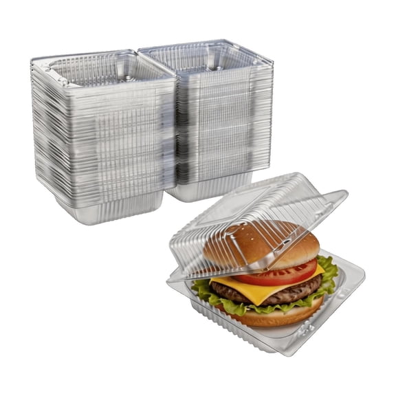 100-Count Clear Plastic Hinged Clamshell Containers with Lids, Take-Out Food Storage Boxes for Sandwich, Cake Slice, Salad, Dessert, Pastry and Fruit
