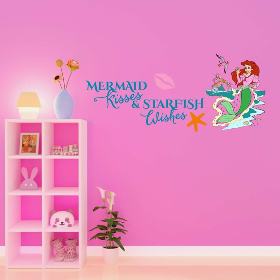 Mermaid Kisses And Starfish Wishes Mermaids Creatures Seahorse Princess Fish Starfish Queen Sweet Dreams Bedtime Unicorn Dream Holiday Decorating Wall Decal Sticker Cling - Size: 20 In X 8 In