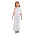 thumbnail image 2 of Linjinx Kids Girls Wide Leg Flared Rompers One Shoulder Ruffle Jumpsuit Wedding Pageant Gown Overalls White 12, 2 of 6