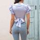 thumbnail image 4 of Gibobby Playera de Verano para Mujer Blusas gasa sueltas con cuello en V manga 3/4 para mujer(Azul,XL), 4 of 5