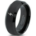 thumbnail image 1 of Tungsten Flash Thunder Lightning Bolt Band Ring 8mm Men Women Comfort Fit Black Beveled Edge Brushed Polished, 1 of 4