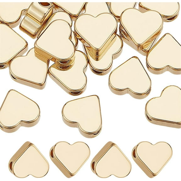 20Pcs Gold Heart Beads 6mm Heart Spacer Beads Flat Love Beads Brass Metal Loose Beads European Small Beads