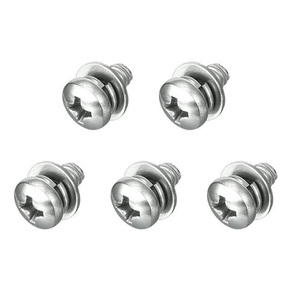 M4 x 8mm 304 Stainless Steel Phillips Pan Head Machine Screws Bolts Combine with Spring Washer and Plain Washers 5Pack