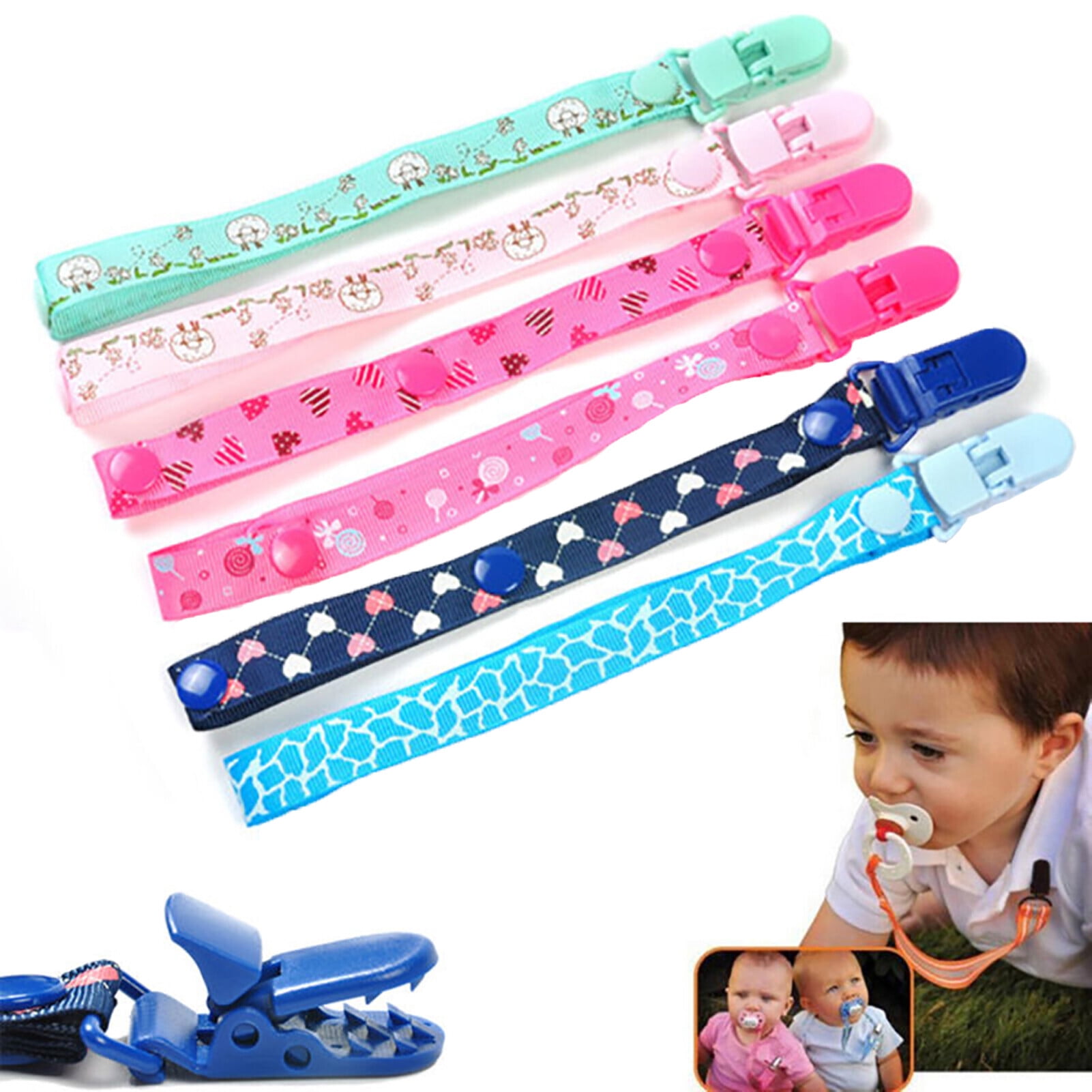 Bobasndm Baby Pacifier Clip,6 Pack Pacifier Holder for Boys and Girls