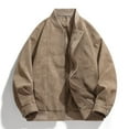 thumbnail image 2 of ohmzyzo Mens Faux Leather Bomber Jackets Classic Style Motorcycle Jackets Full Zip Turndown Collar Coats Windproof Patchwork Outerwear Khaki L, 2 of 7